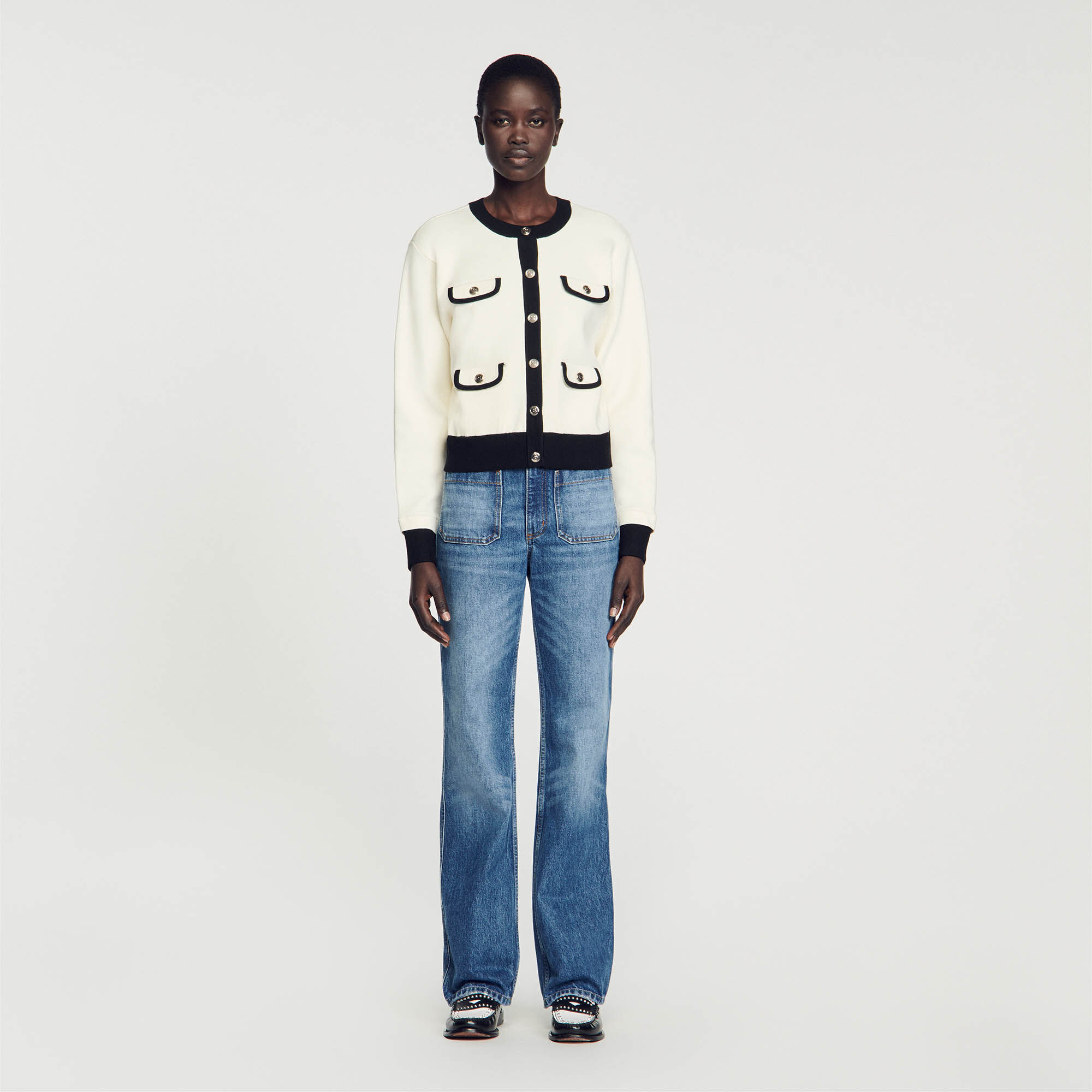 Two tone cardigan with buttons white beige For Women Sandro Paris