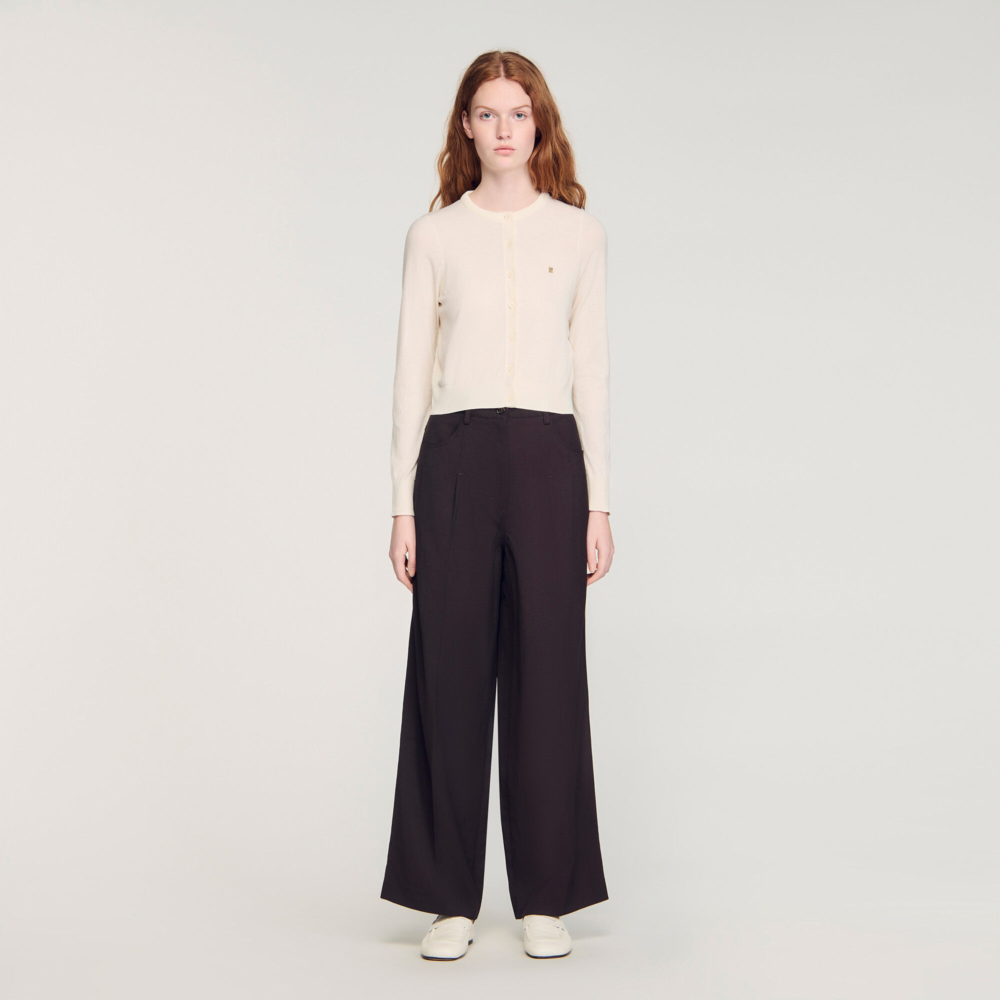 Padded round neck cropped cardigan