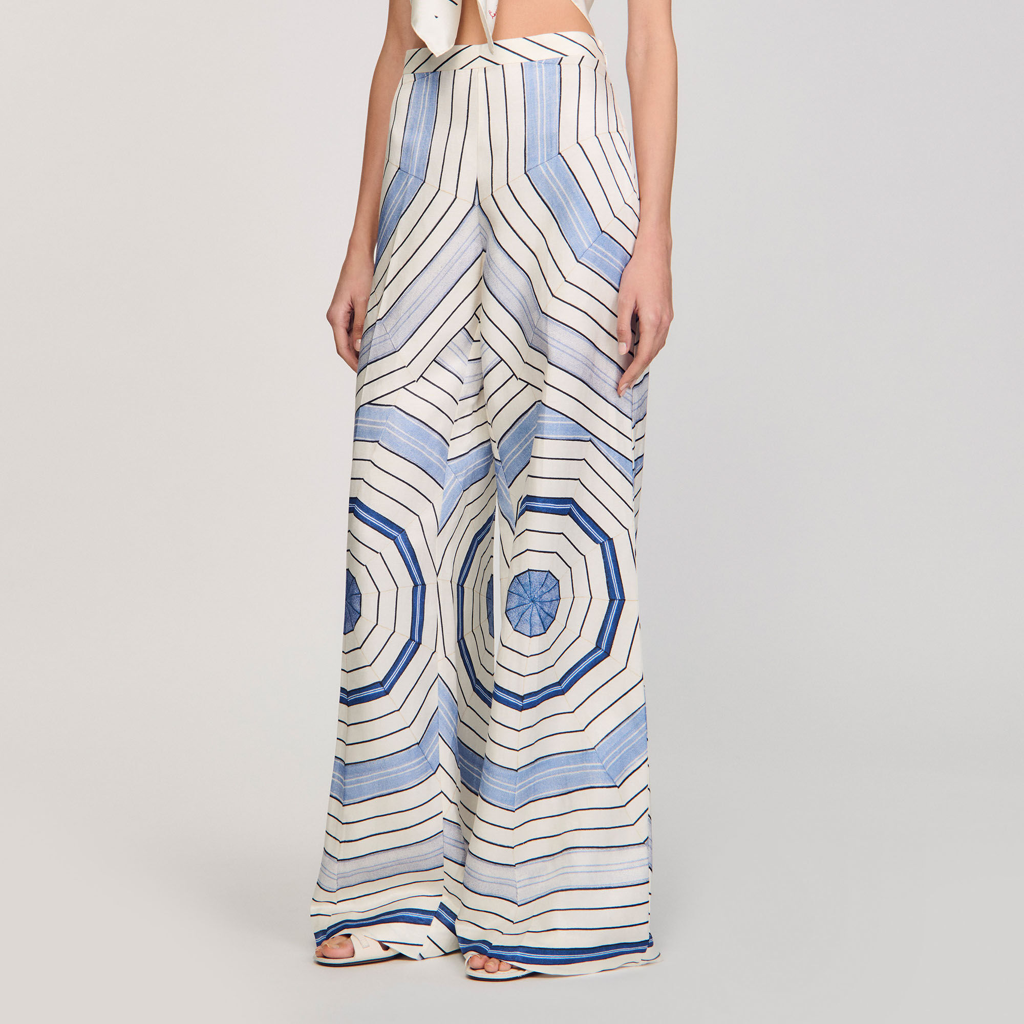 Spiral-motif wide-leg trousers blue For Women | Sandro Paris