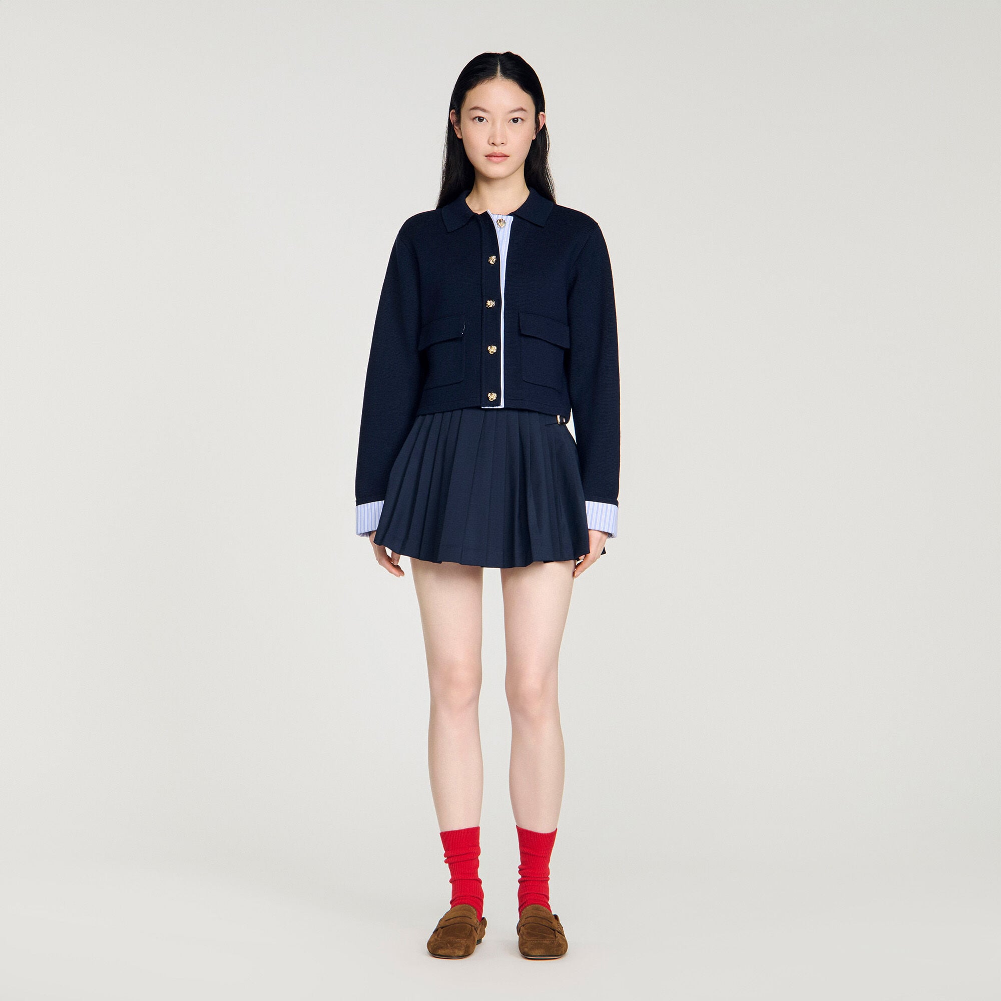 Wool polo cardigan blue For Women | Sandro Paris