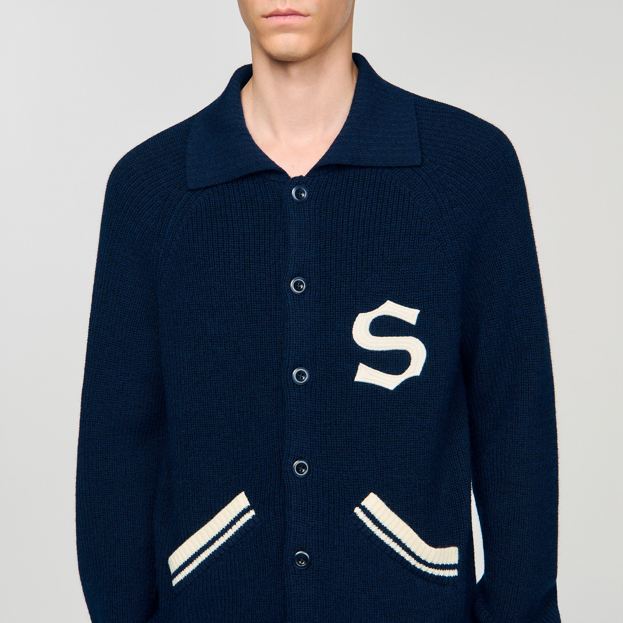 Wool cardigan with patch S