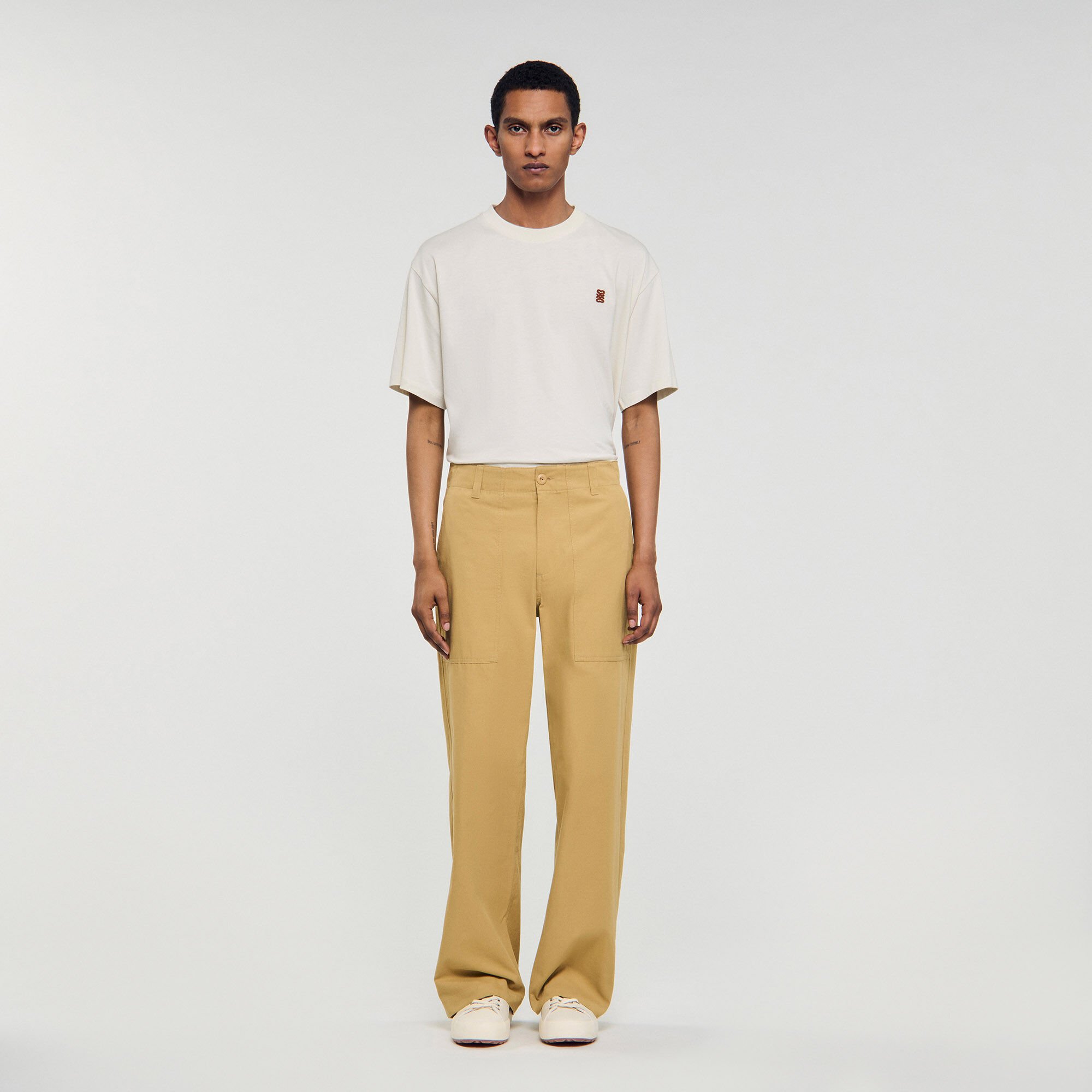 Wide-leg cotton trousers