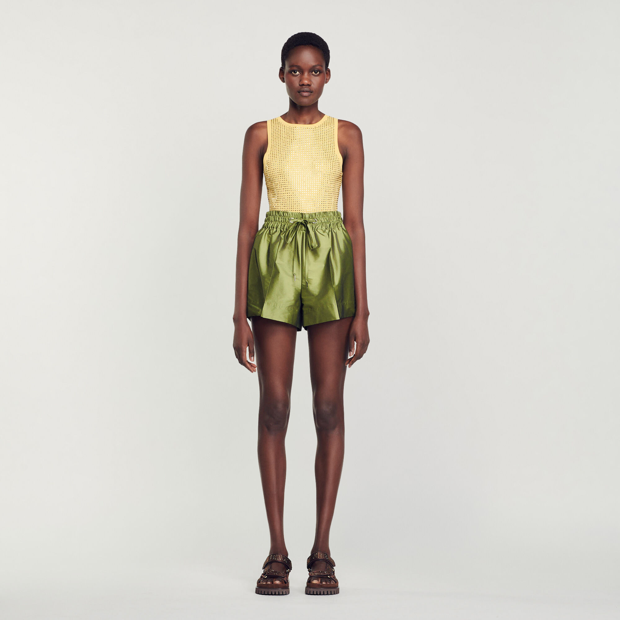 Satin shorts Green Sandro Paris