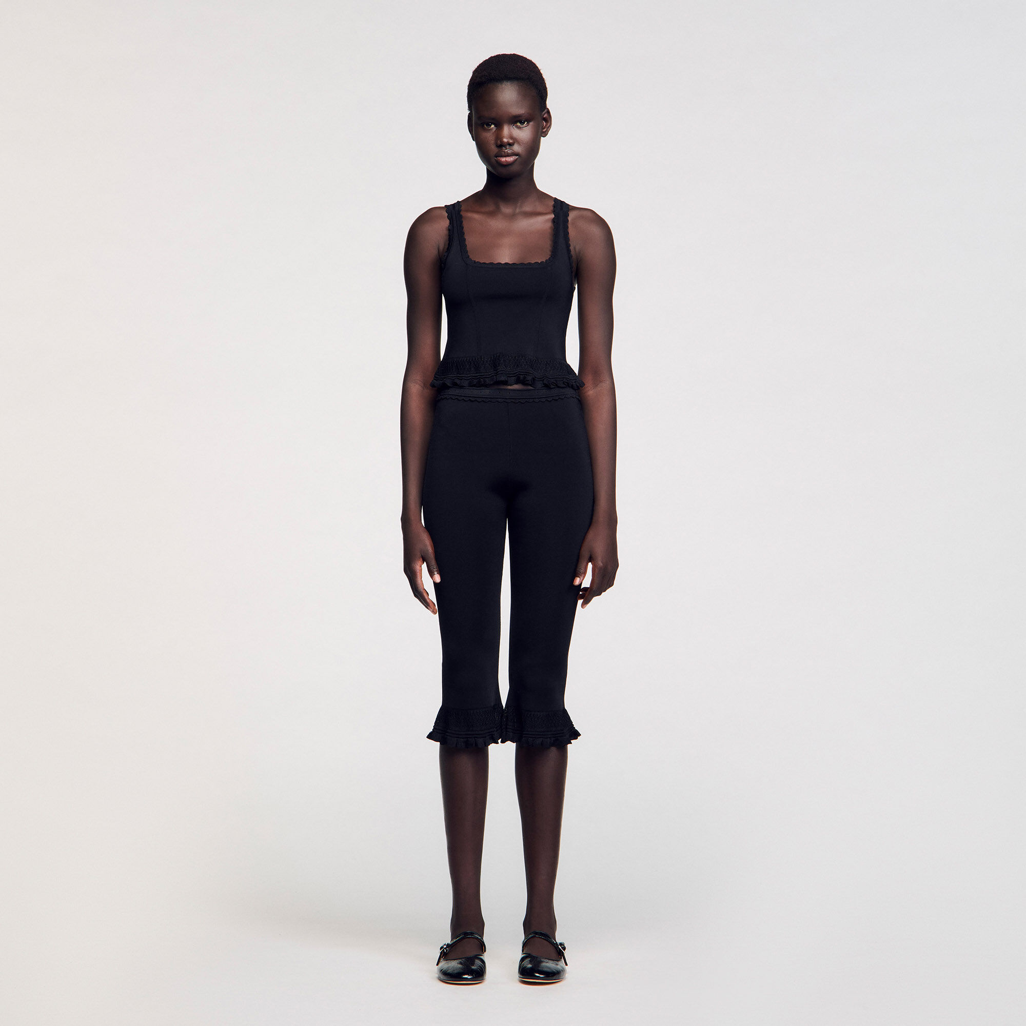 Ruffled top black / gray For Women | Sandro Paris
