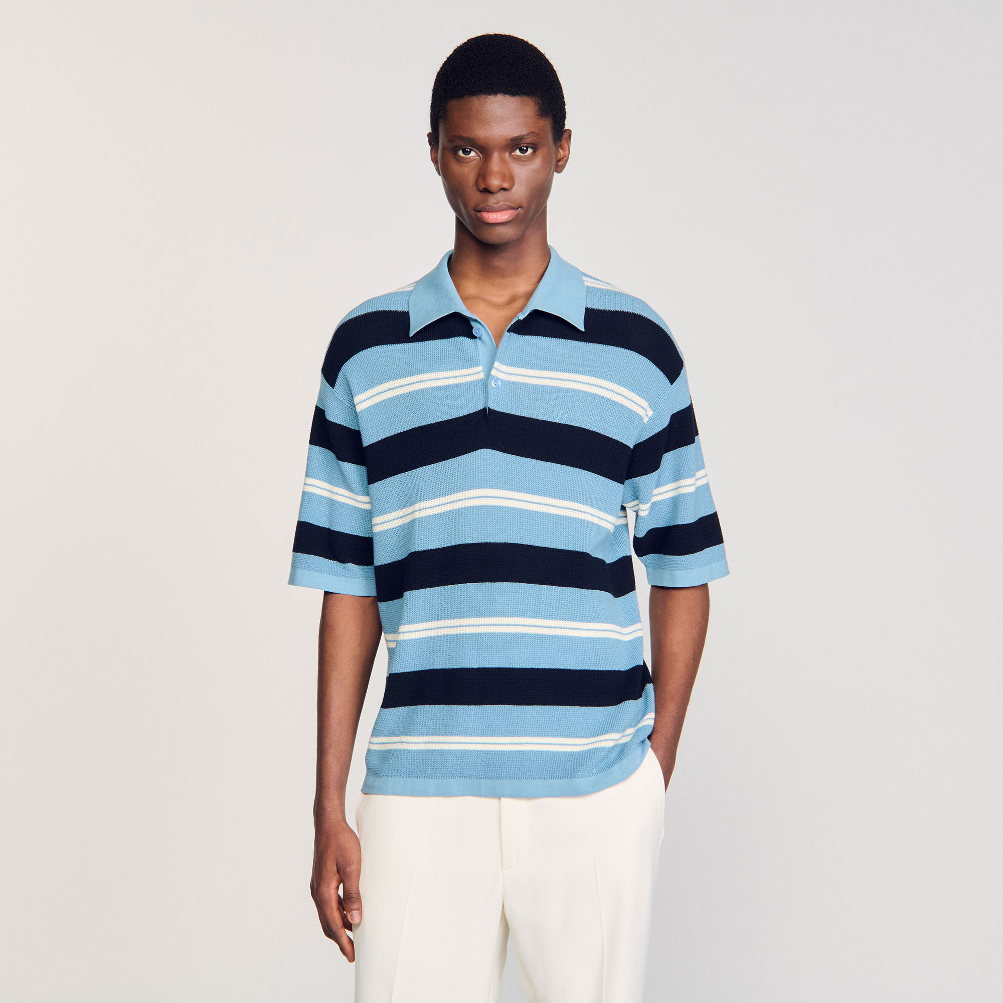Stripy knit polo shirt
