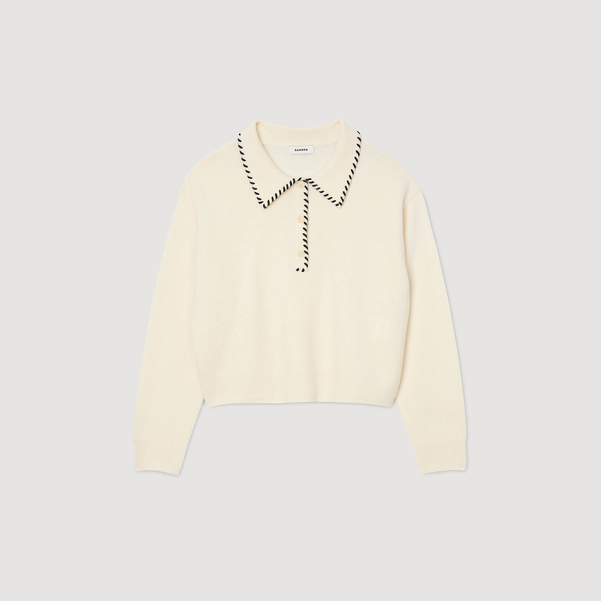 Contrast polo-neck knit jumper