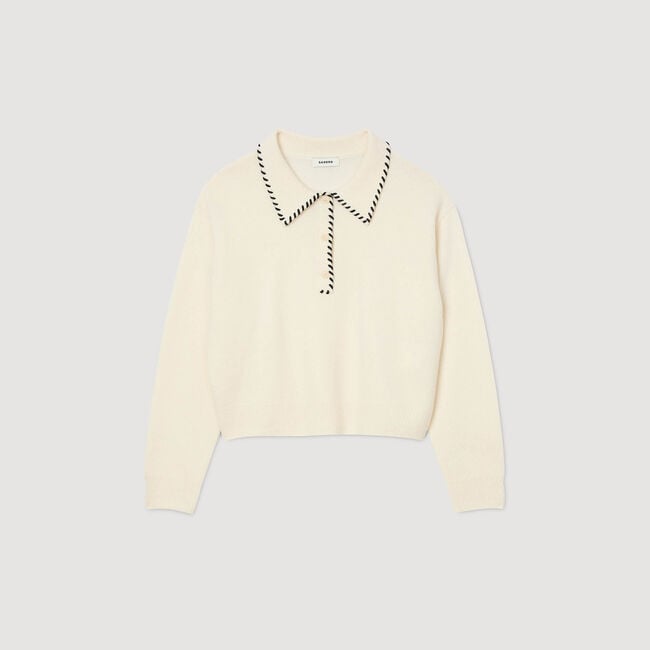 Contrast polo-neck knit jumper