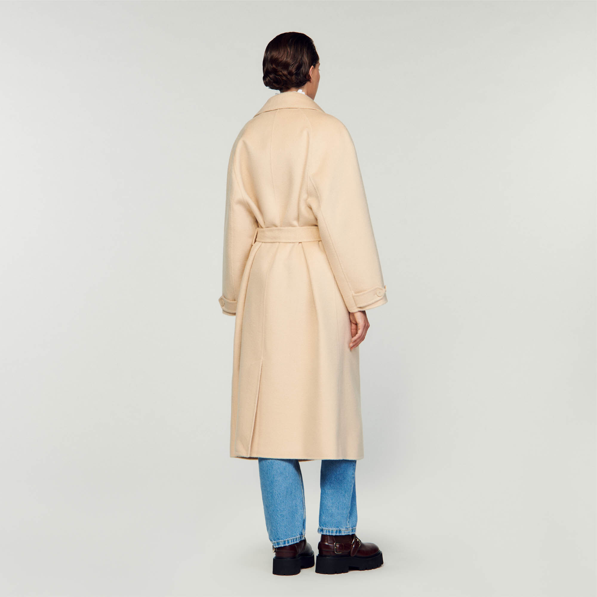 Double breasted sales wool trench coat