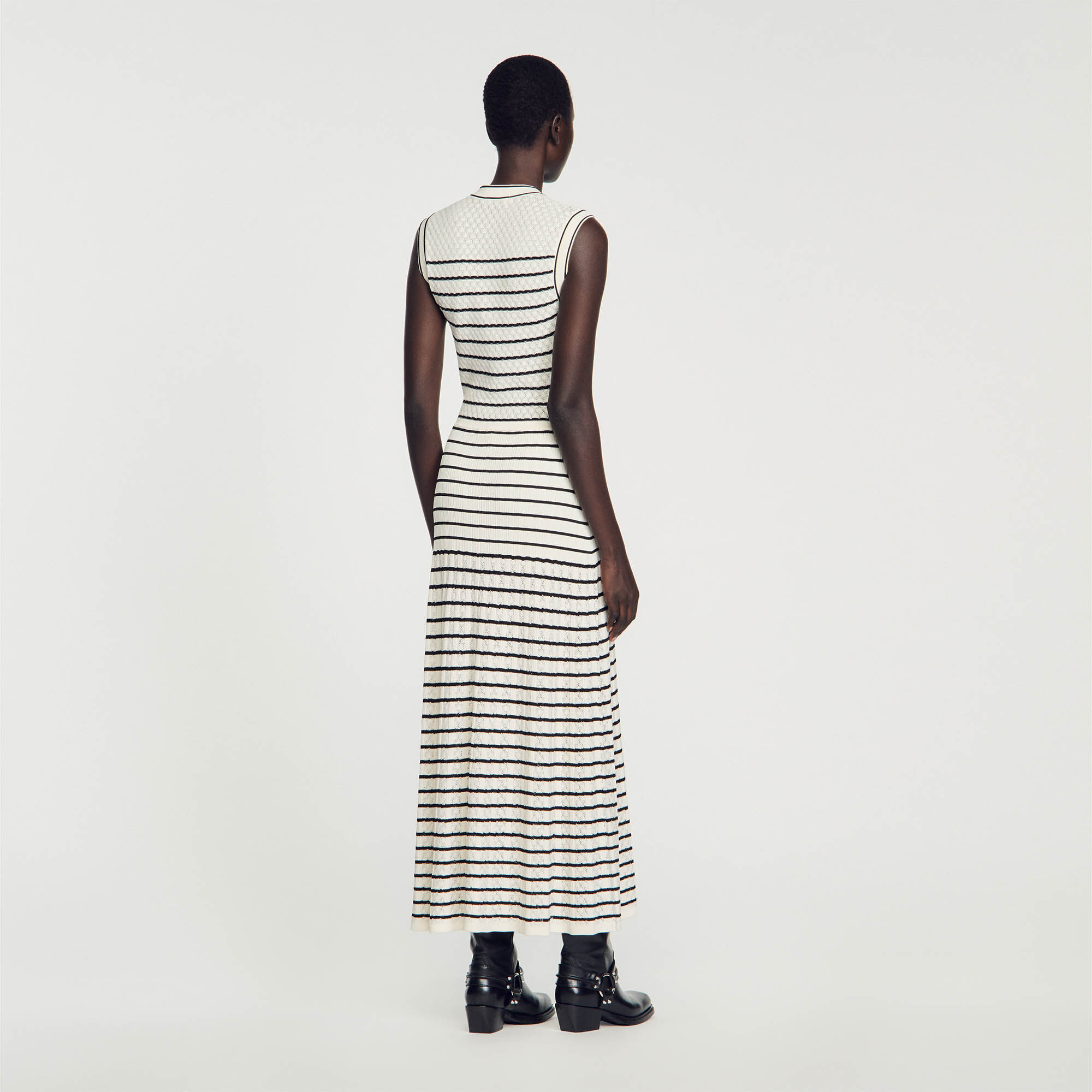 Black white deals striped midi dress