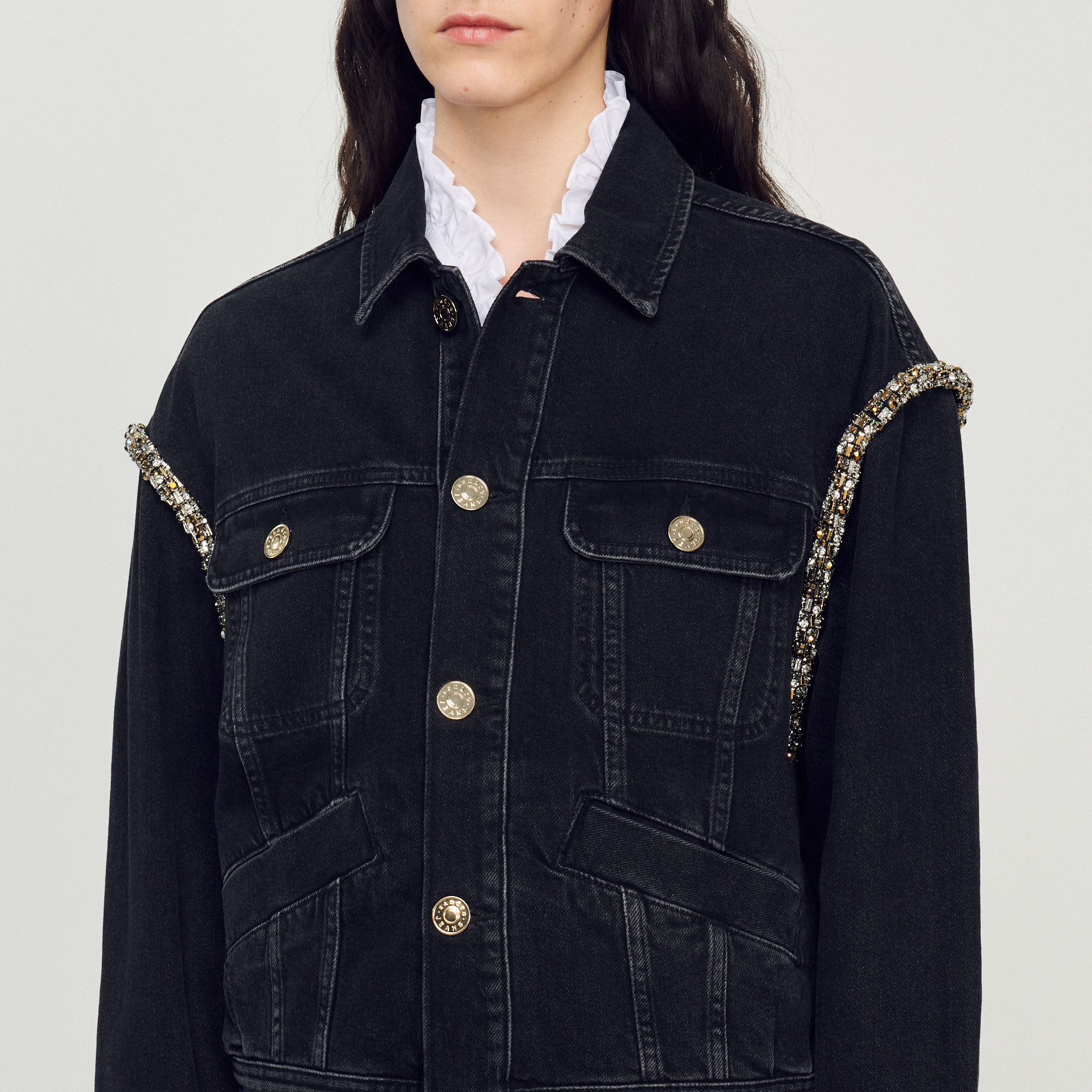 Veste jean hotsell noir oversize