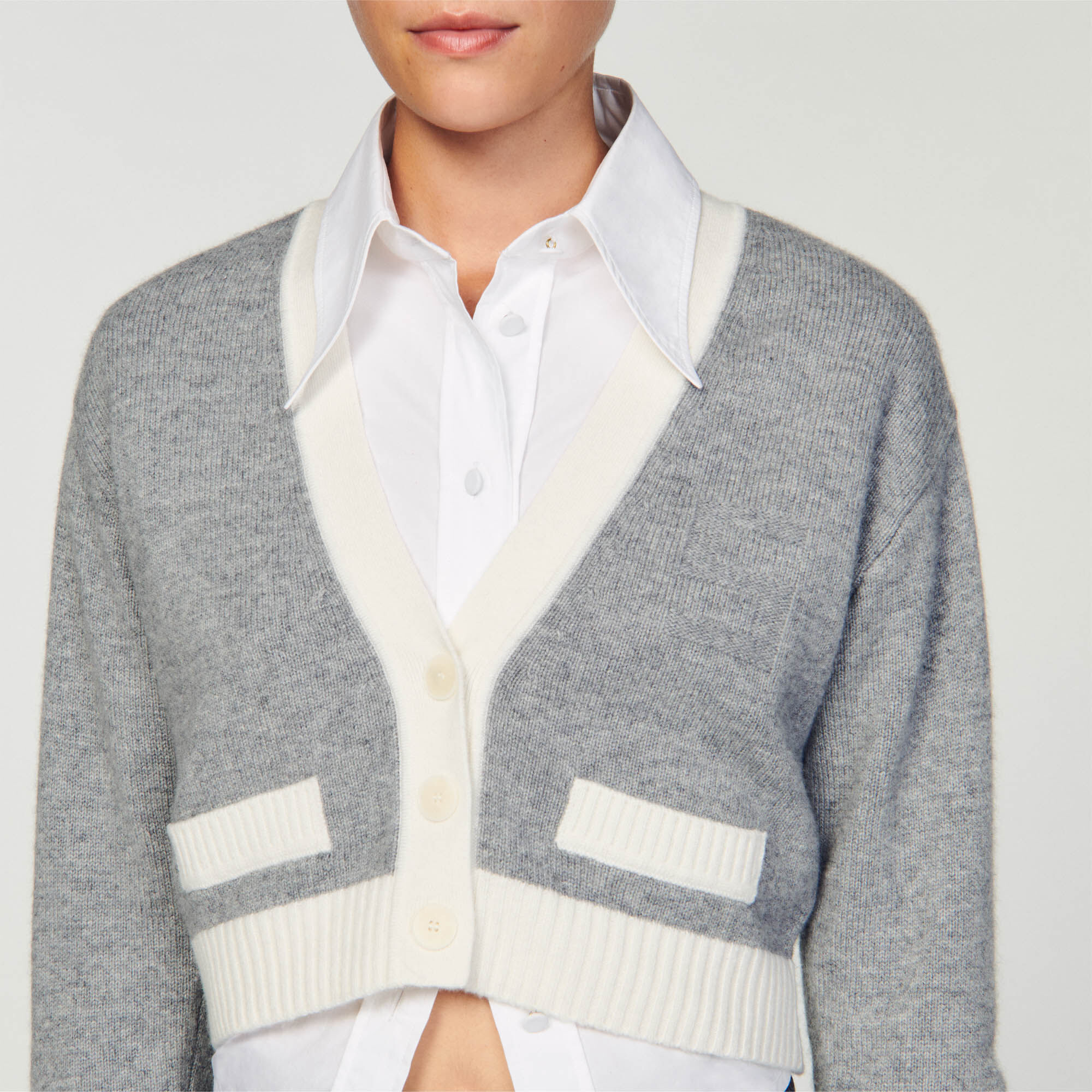 Sandro cropped cardigan on sale with shirt collar