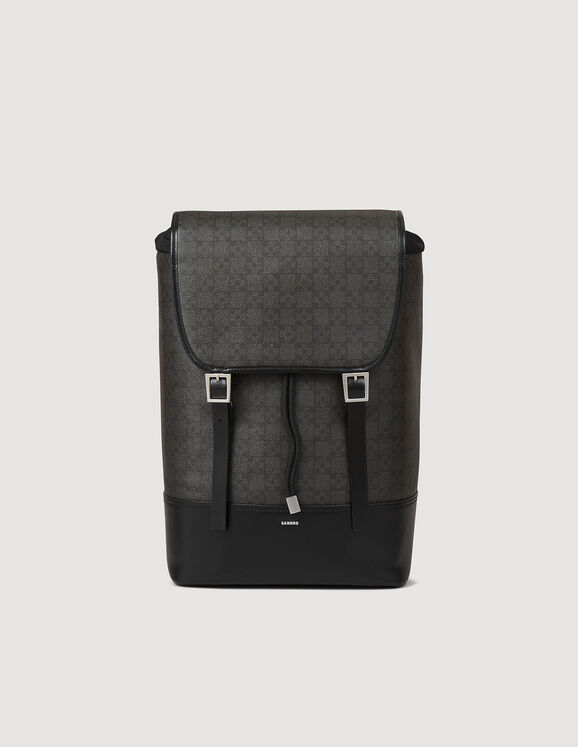 Square Cross coated canvas backpack Black Homme