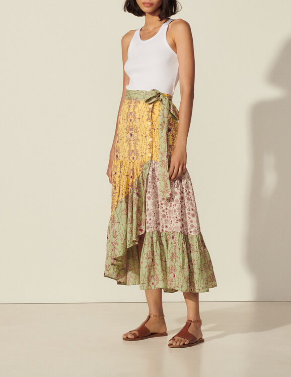Long printed asymmetric skirt - Skirts & Shorts - Sandro-paris.com