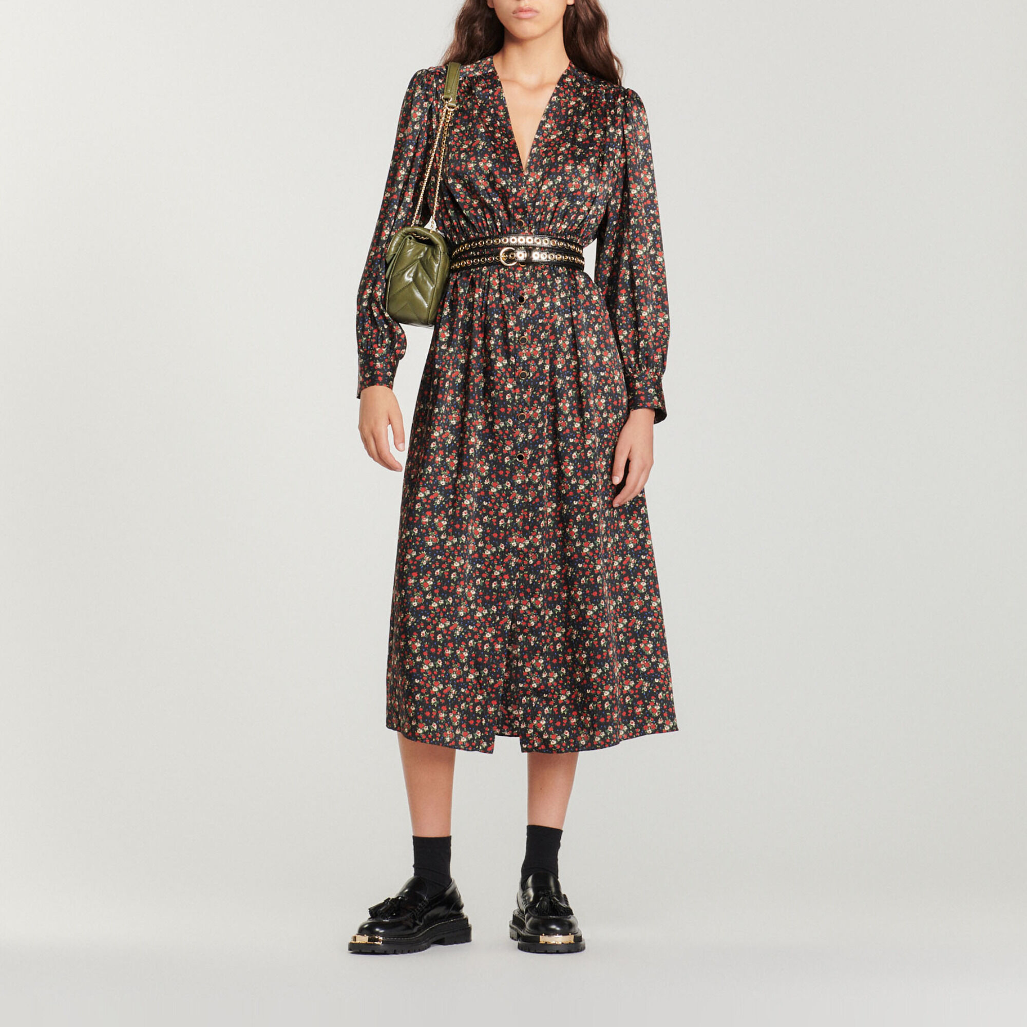 Long flowing dress with a floral print