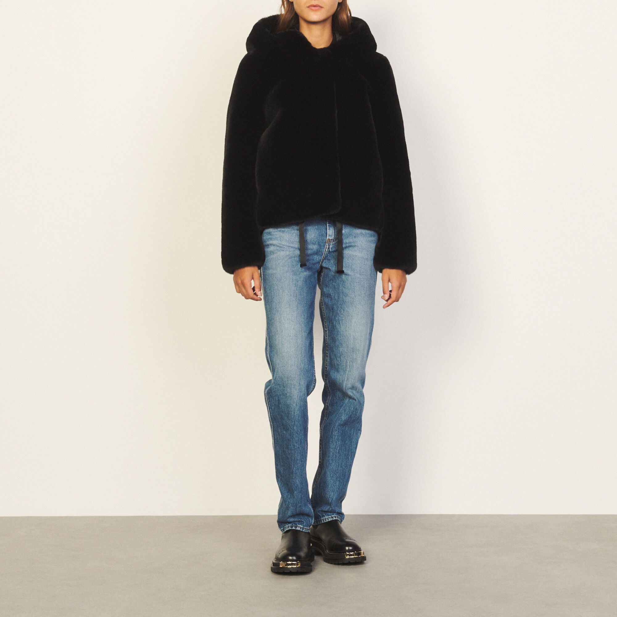sandro fur hood coat