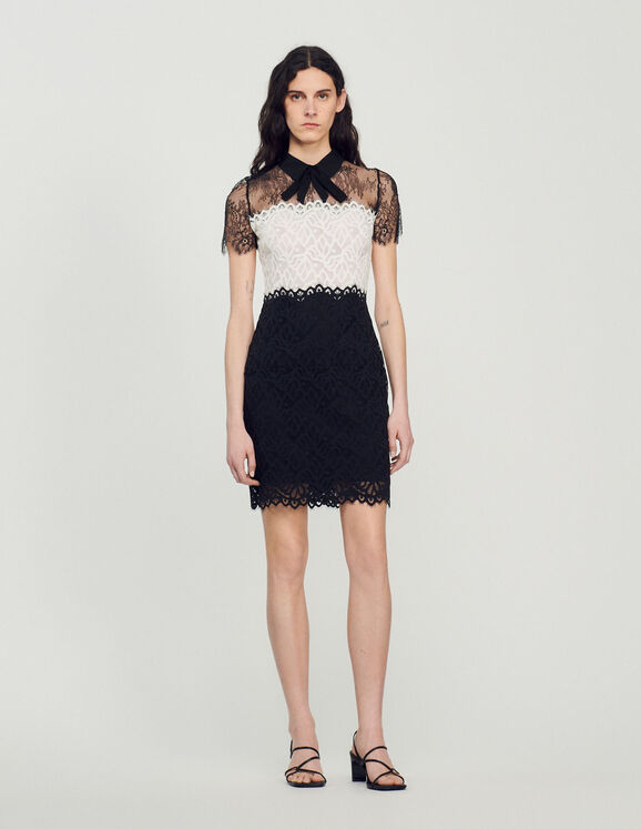 Two-tone lace dress Ecru Femme