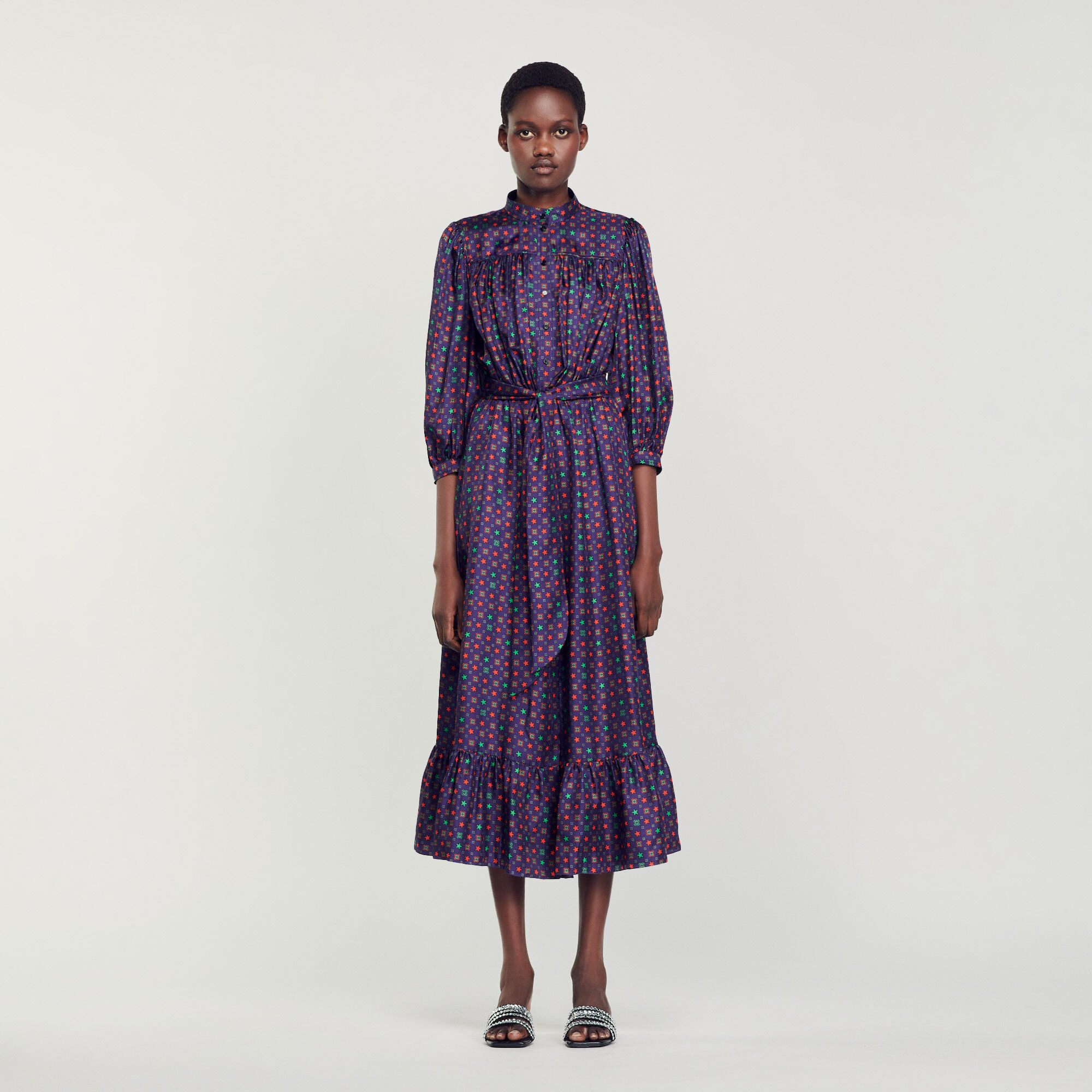 Blue patterned midi dress sale