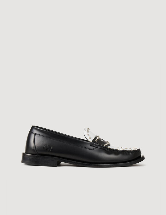 Two-tone studded loafers Black / Ecru Femme