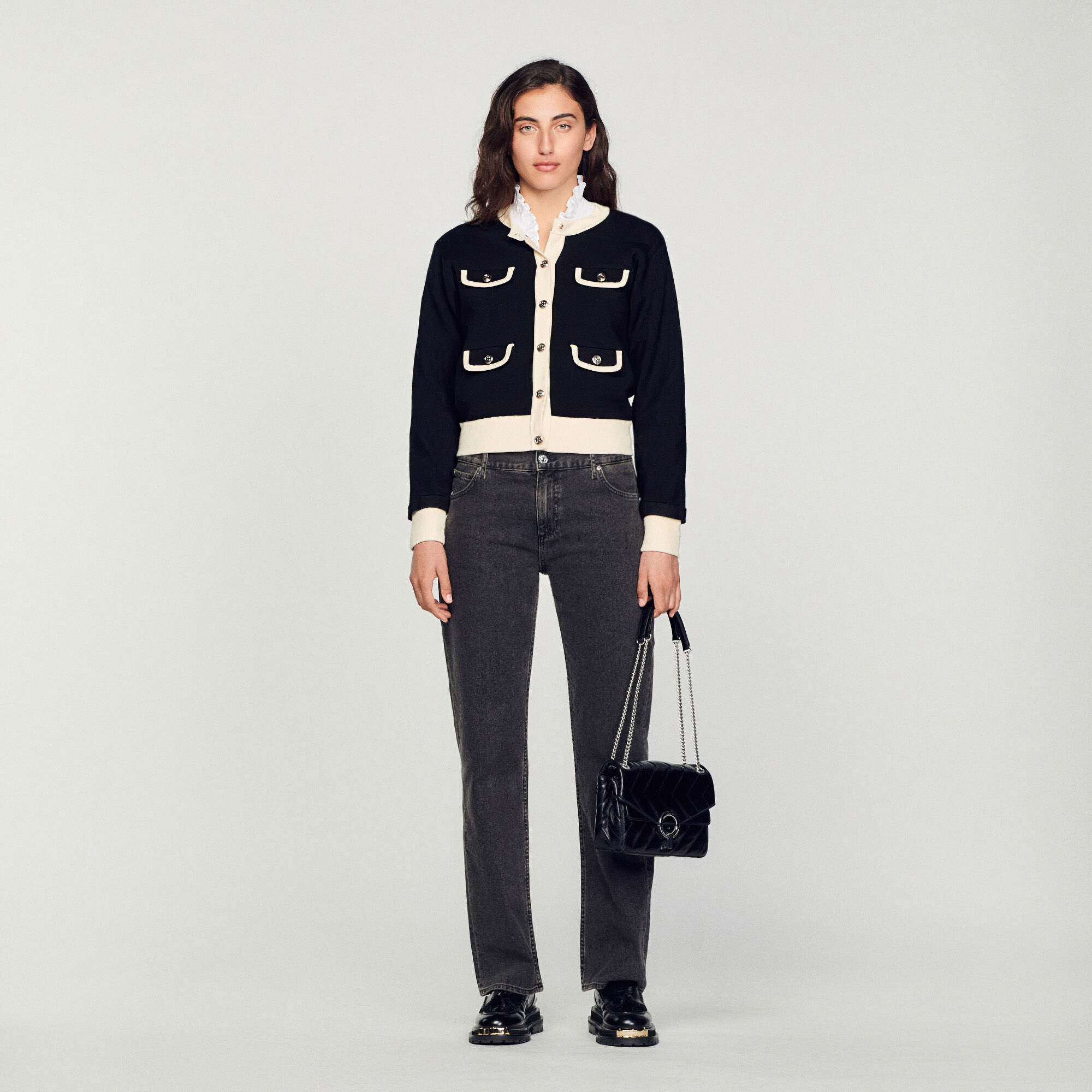 Sandro cardigan top with contrasting slogan