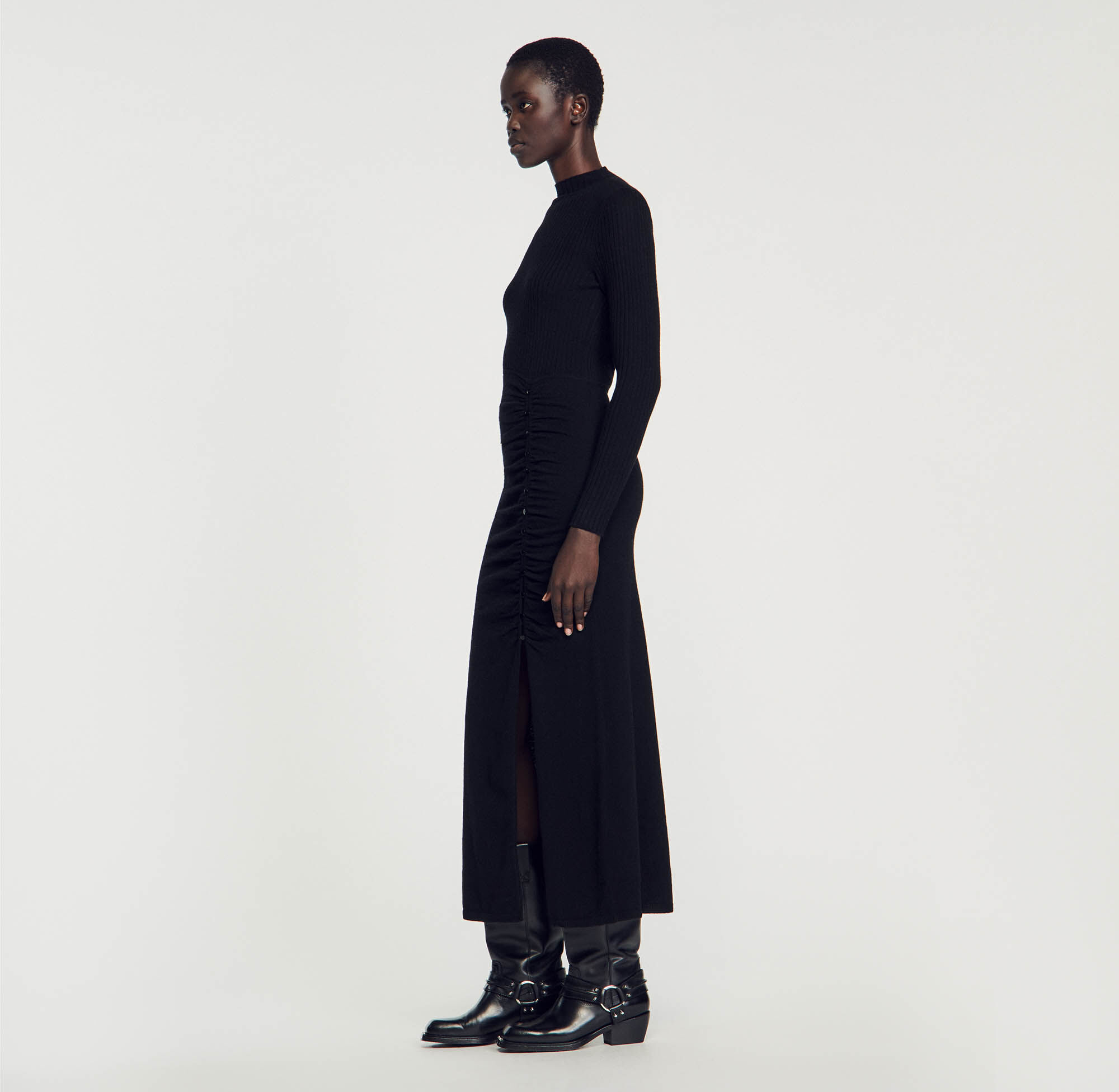 Long gathered knit dress