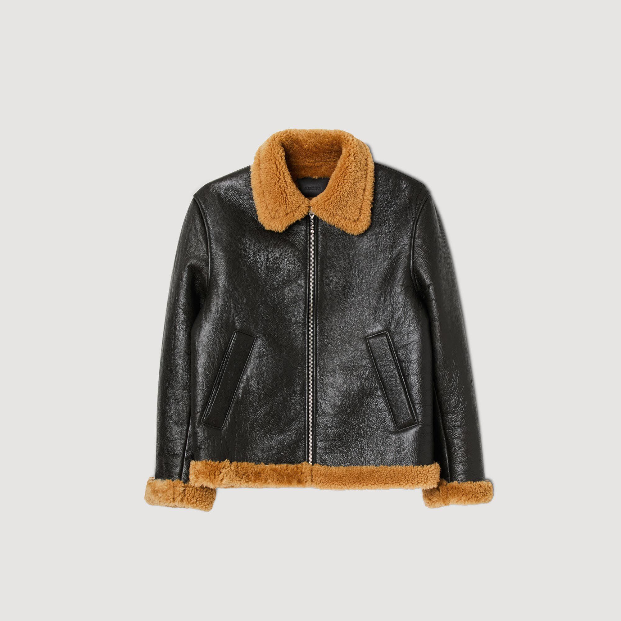 Blouson oversize en peau lain e