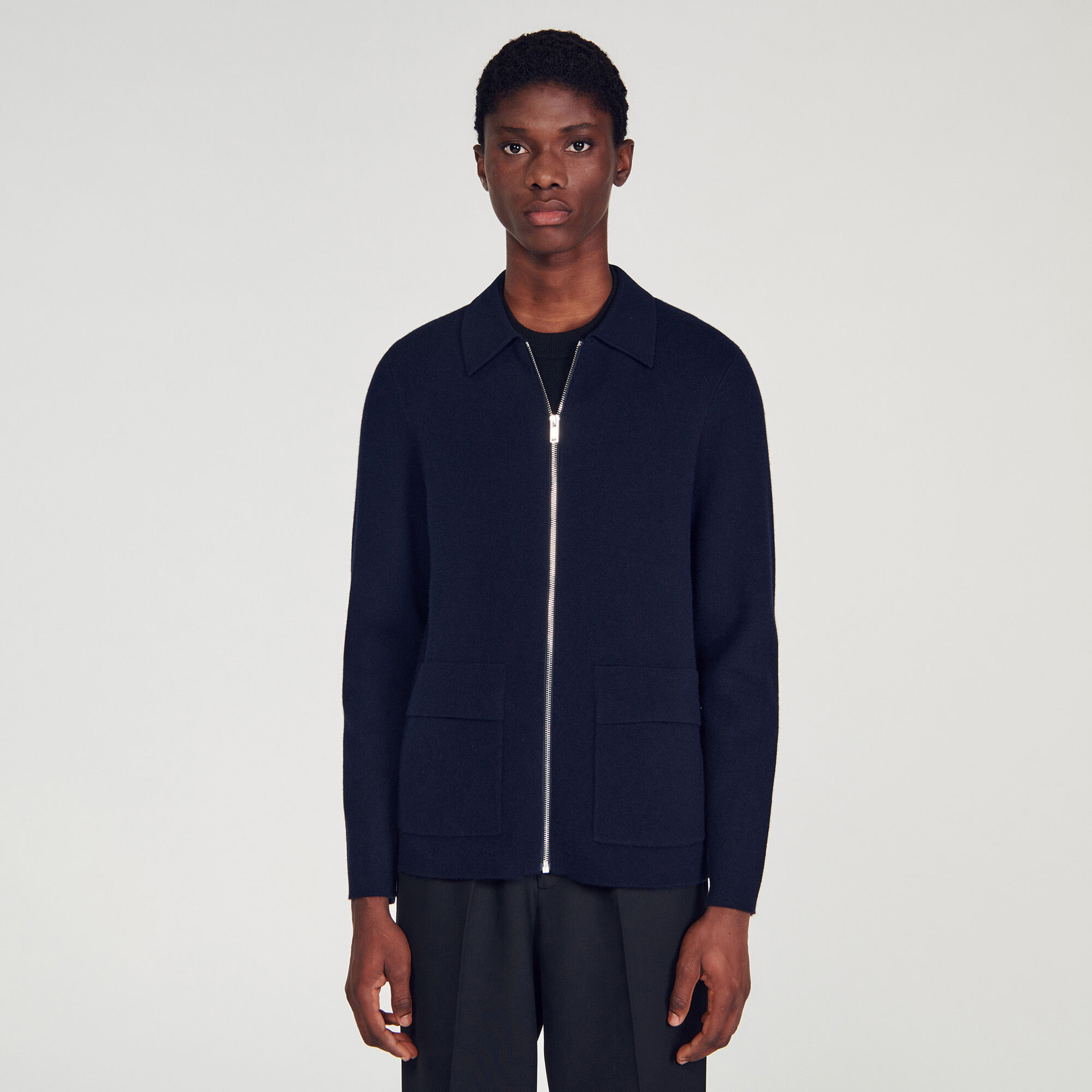 Blue outlet knit cardigan
