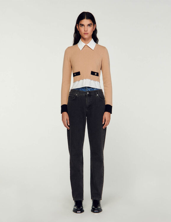 Cropped wool and cashmere jumper Camel Femme