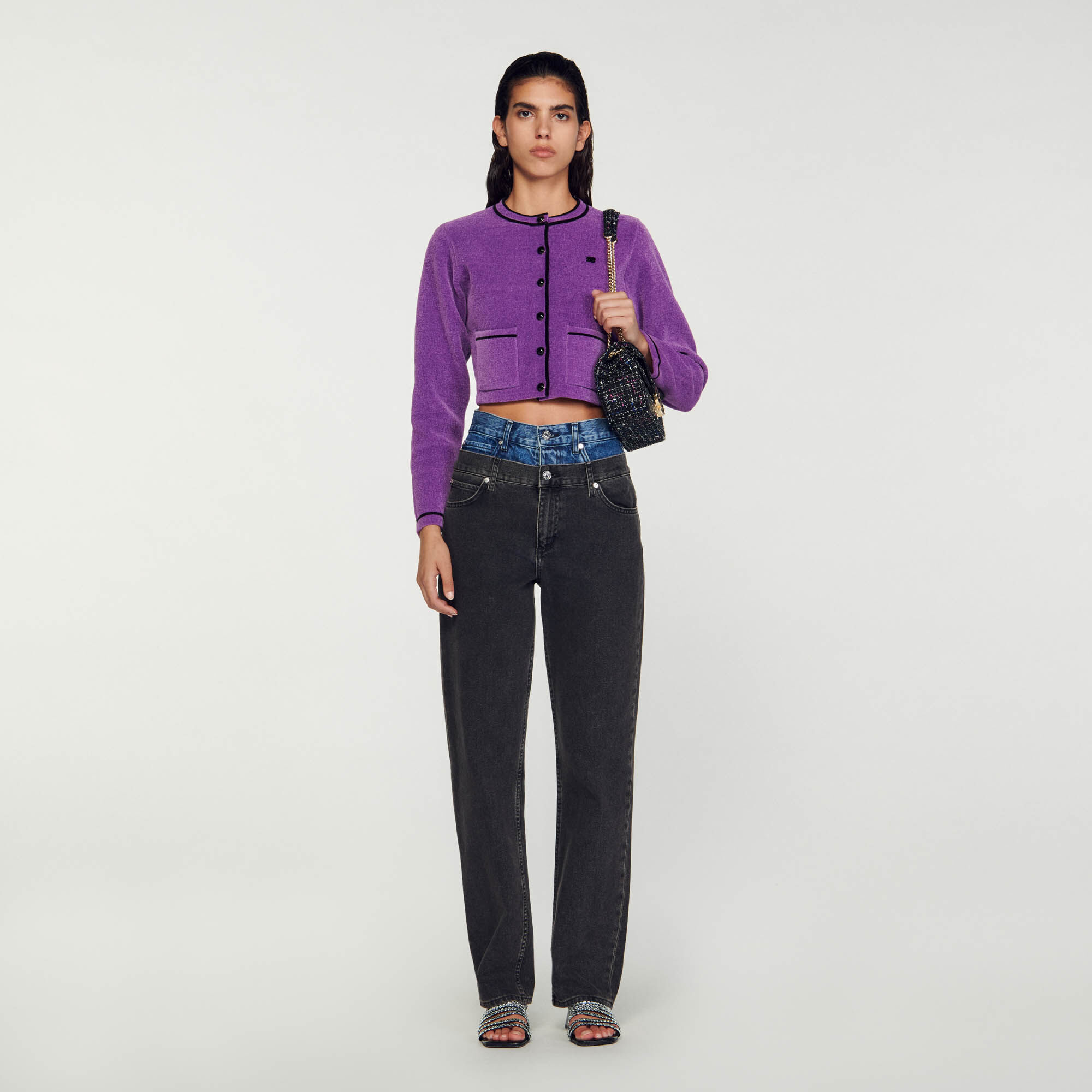 Velvet effect cropped coatigan