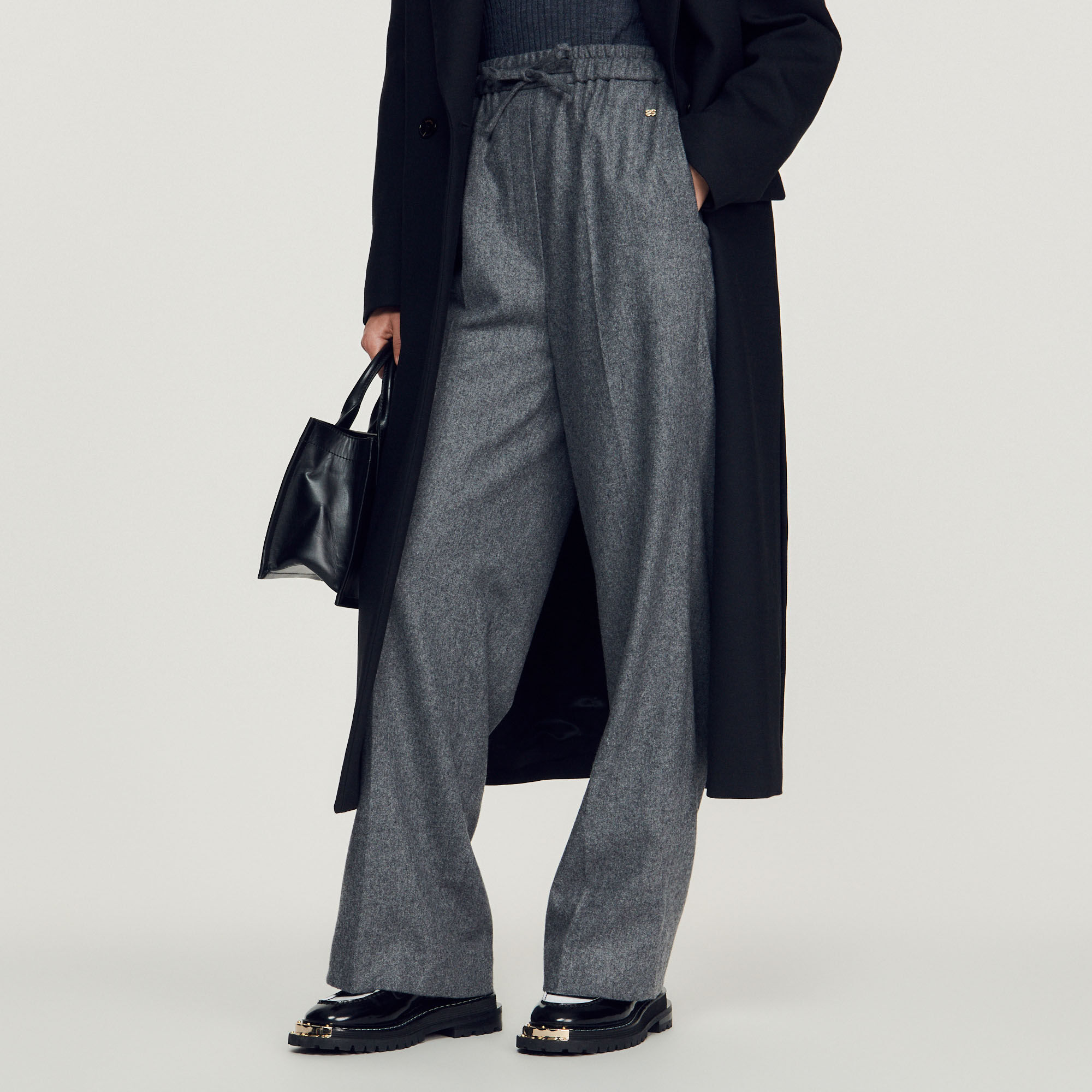 Grey wool deals wide leg trousers