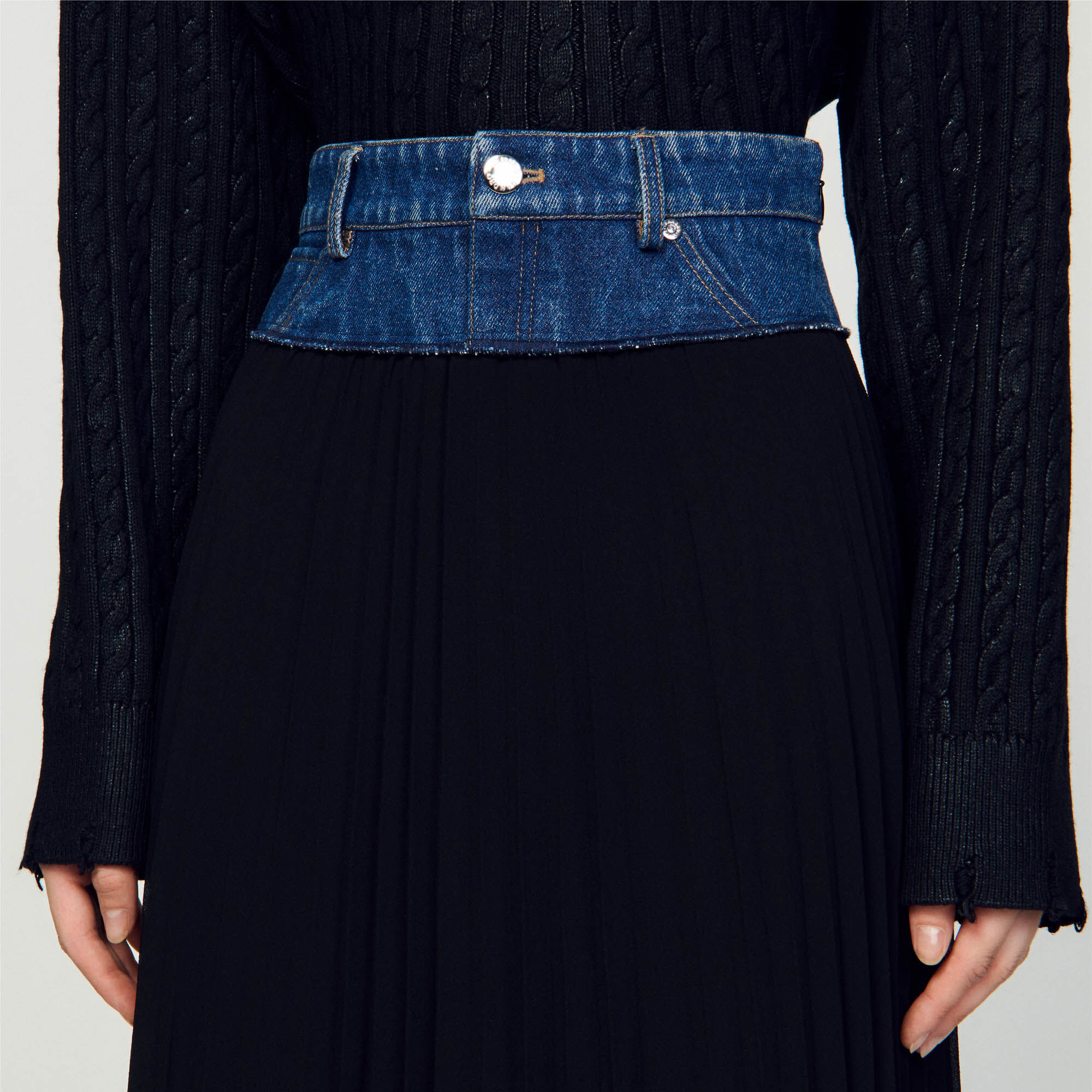 Jupe longue denim pliss e