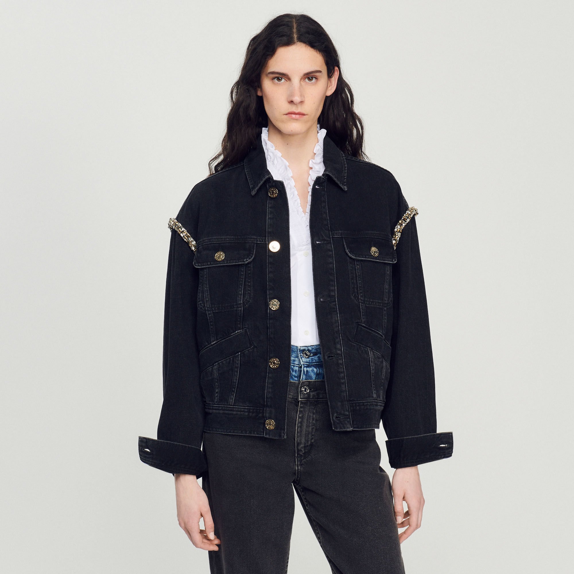 Oversized denim jacket with rhinestones Blazers Jackets