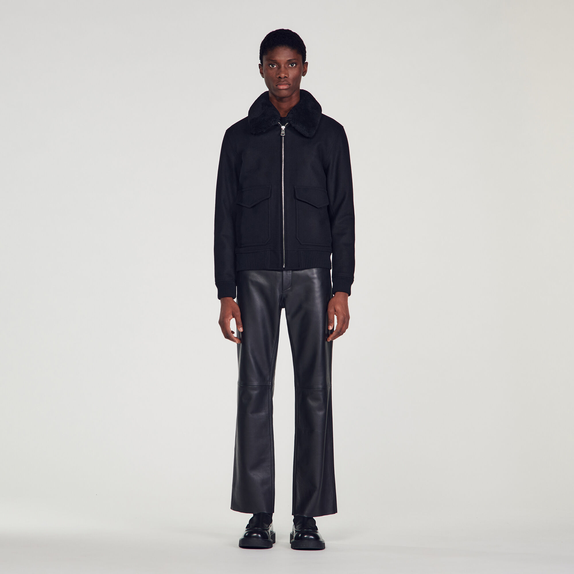 Sandro hotsell shearling jacket