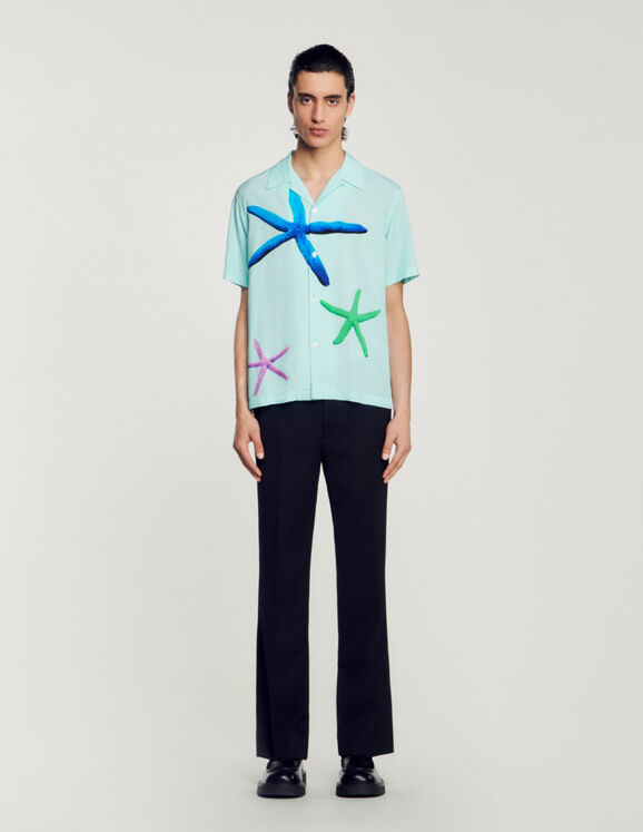 Starfish printed shirt Mint blue Homme
