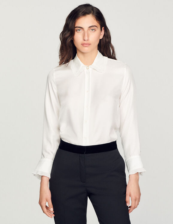 Silk shirt with pleated trim - Tops & Shirts - Sandro-paris.com
