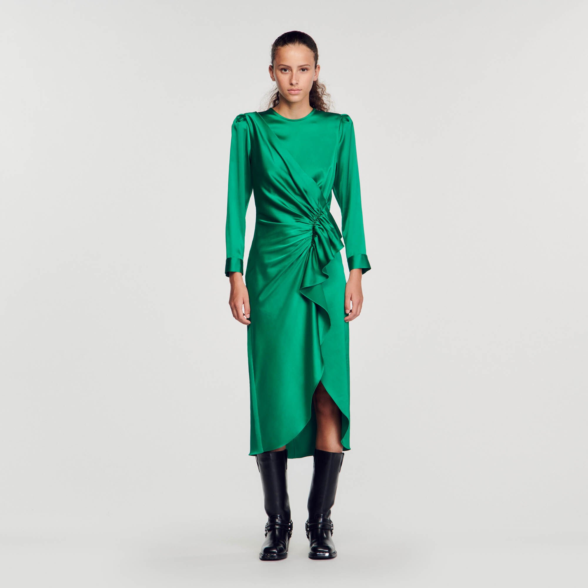 Ruffled satin effect dress