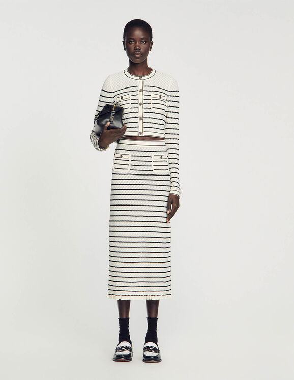 Striped knit midi skirt White / Black Femme