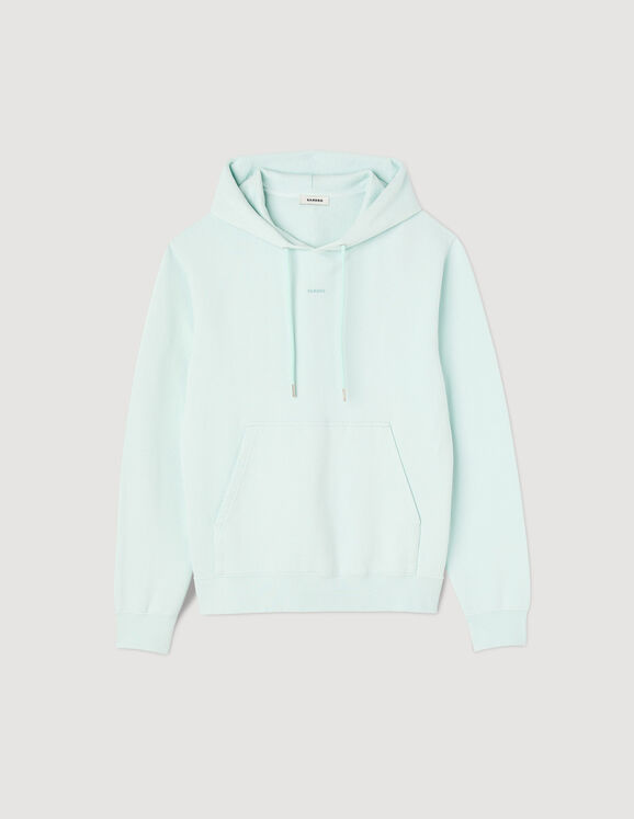 Men’s organic cotton embroidered hoodie Mint blue Homme