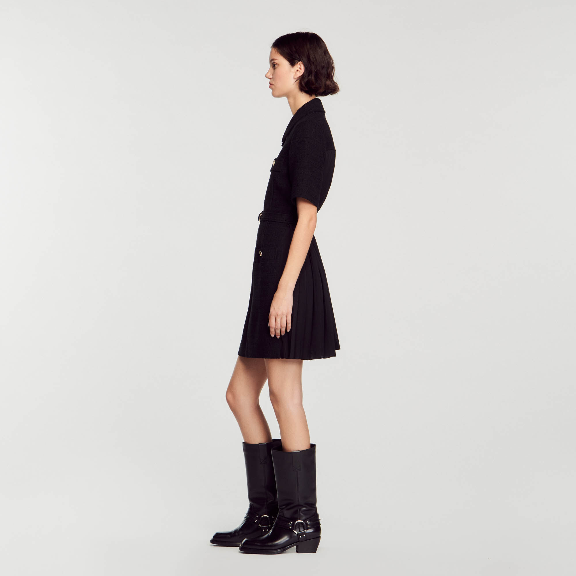 Short sleeved dress in two materials Dresses Sandro paris