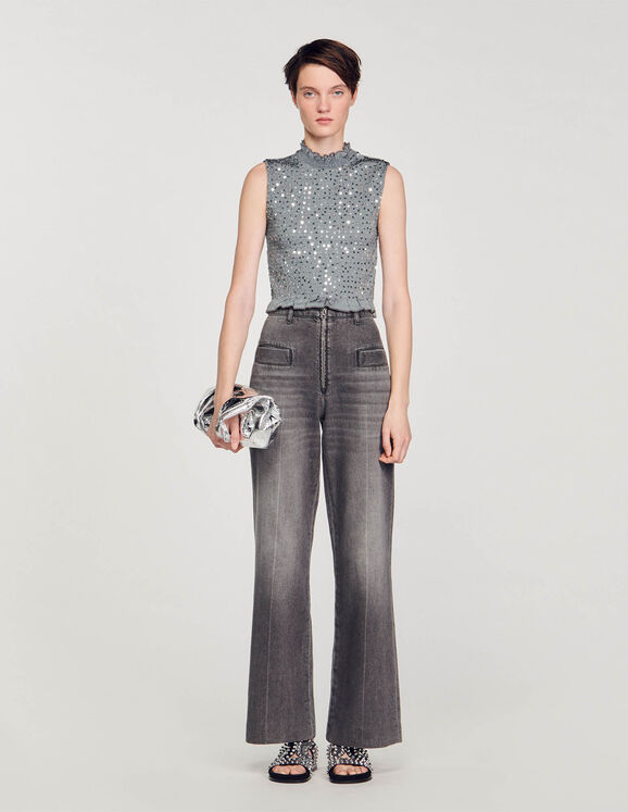 Smocked top with sequins Grey Femme