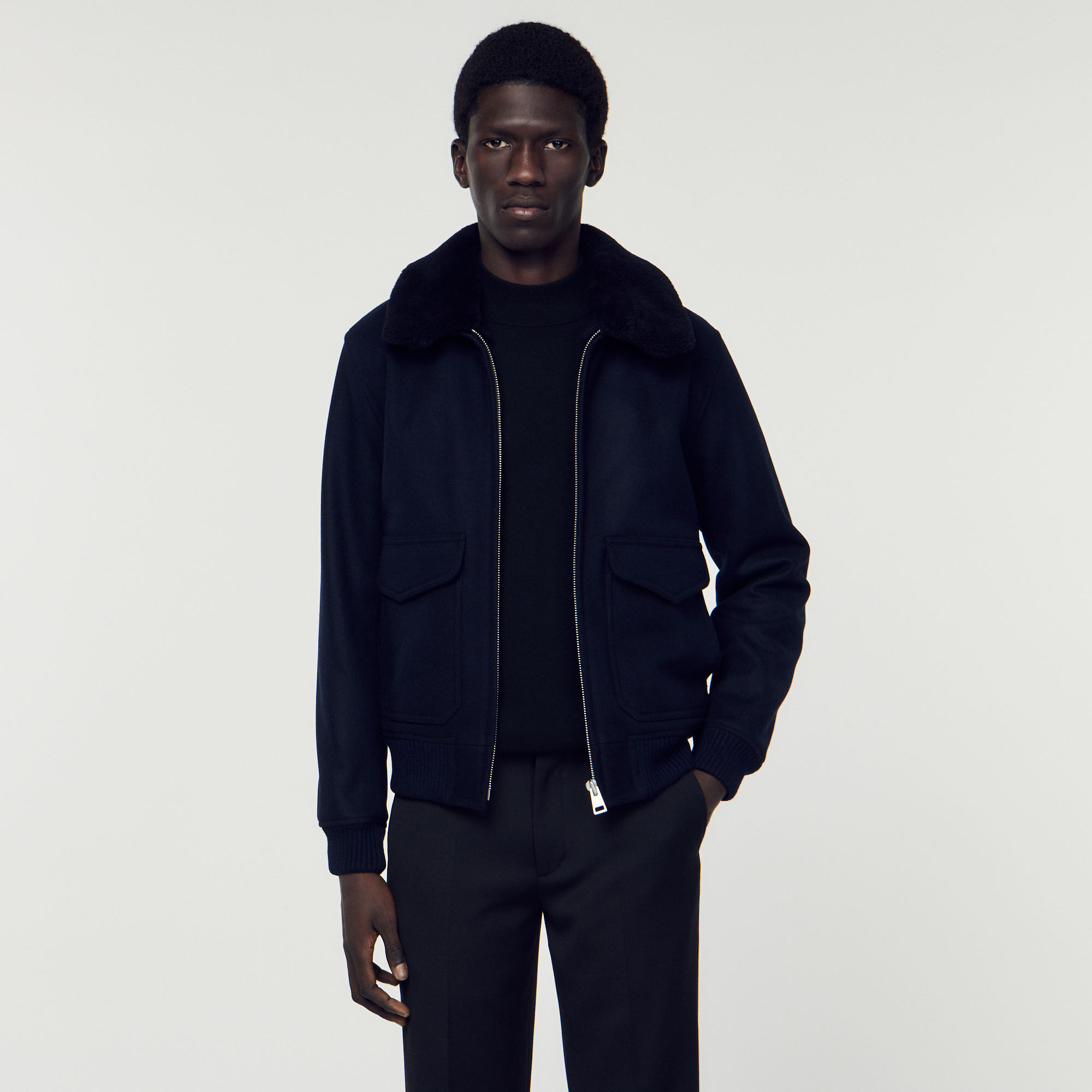 Blouson aviateur col mouton Jackets Sandro paris