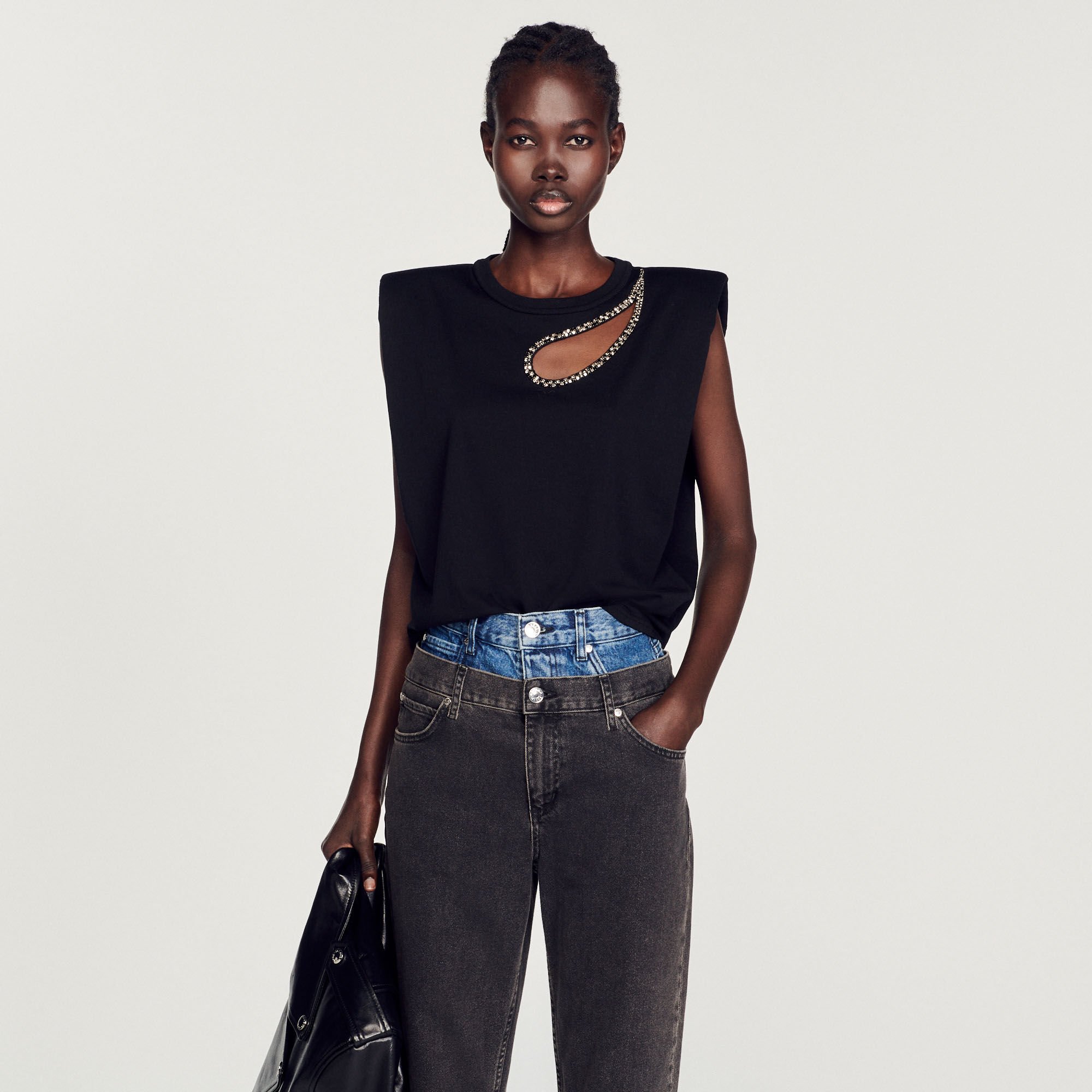 Tee shirt top avec epaulette