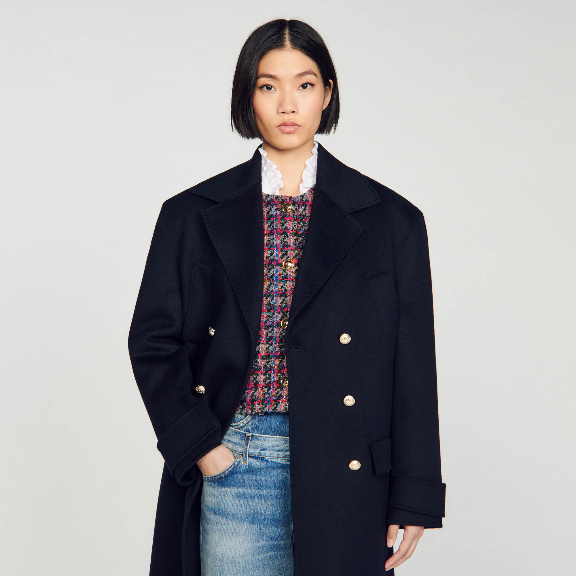 Double breasted navy coat outlet