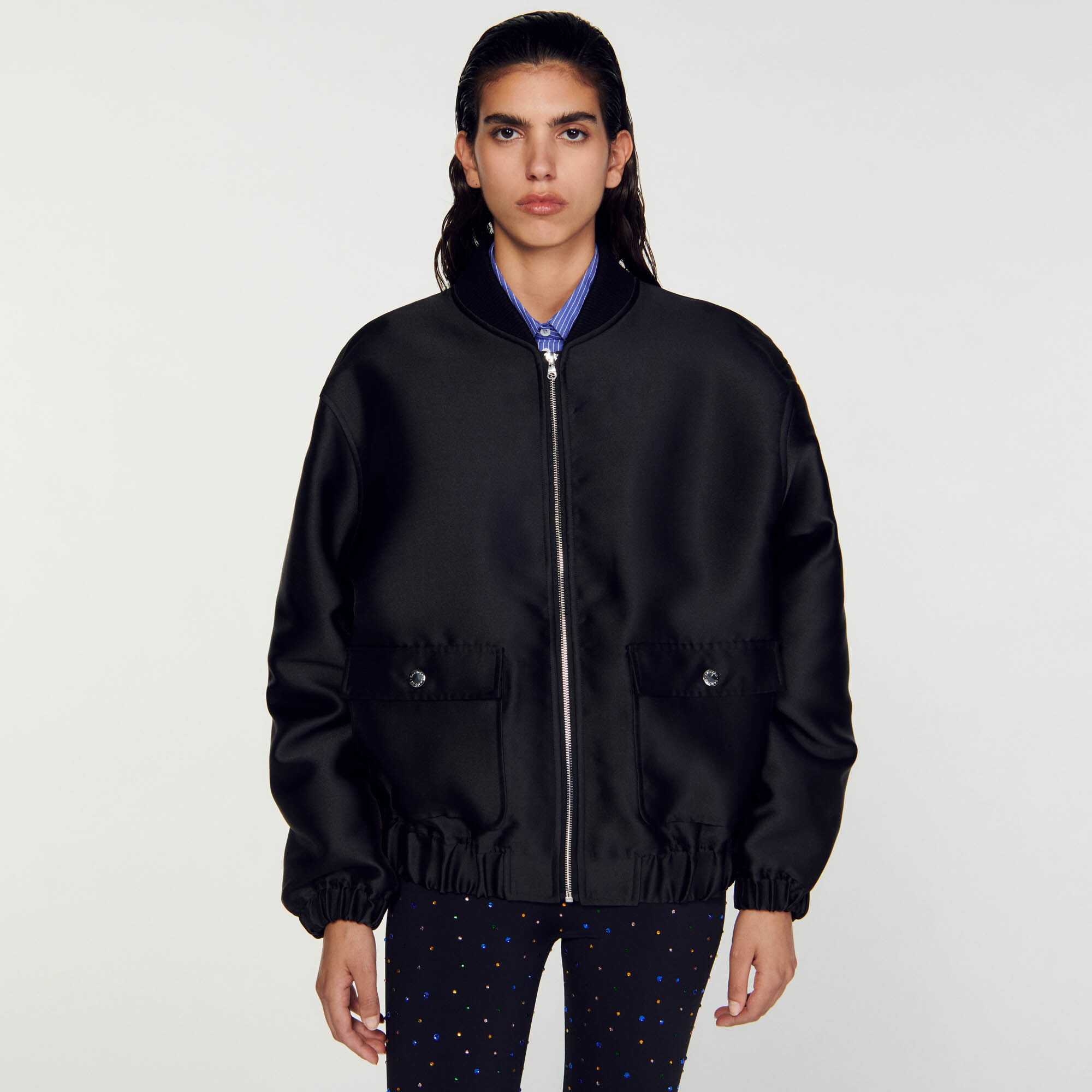 Oversized black outlet bomber jacket