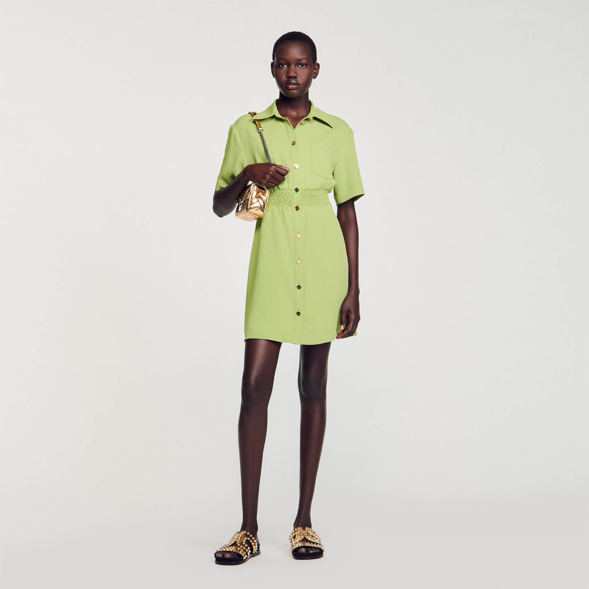 Army green button up dress store
