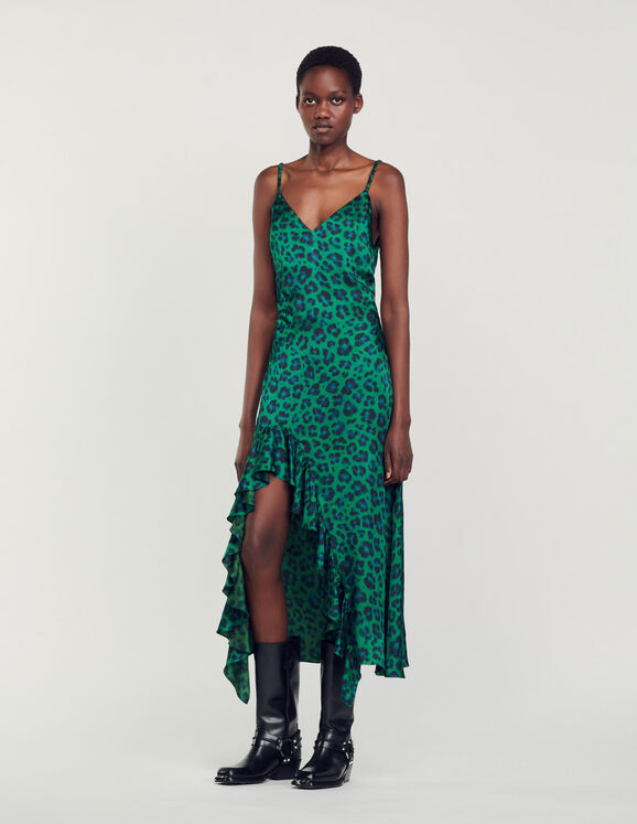 Leopard print slit dress Green Femme