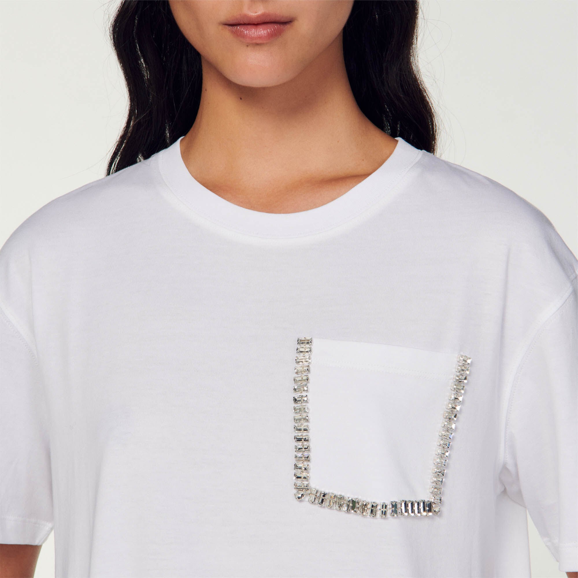 Cropped T shirt with rhinestones T shirts Sandro paris
