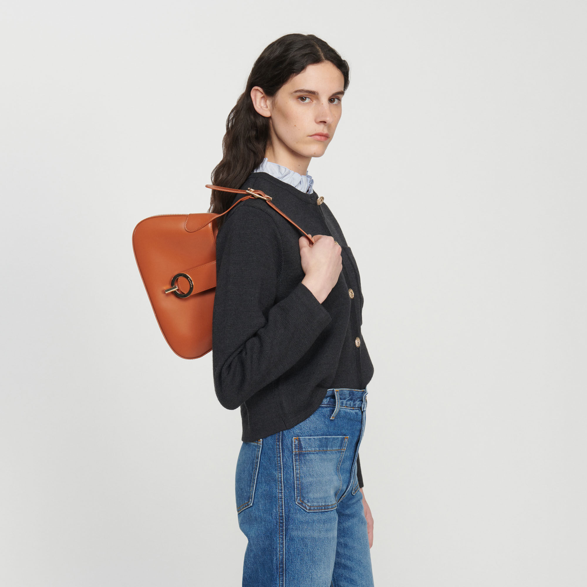 Sandro grained on sale leather bucket bag