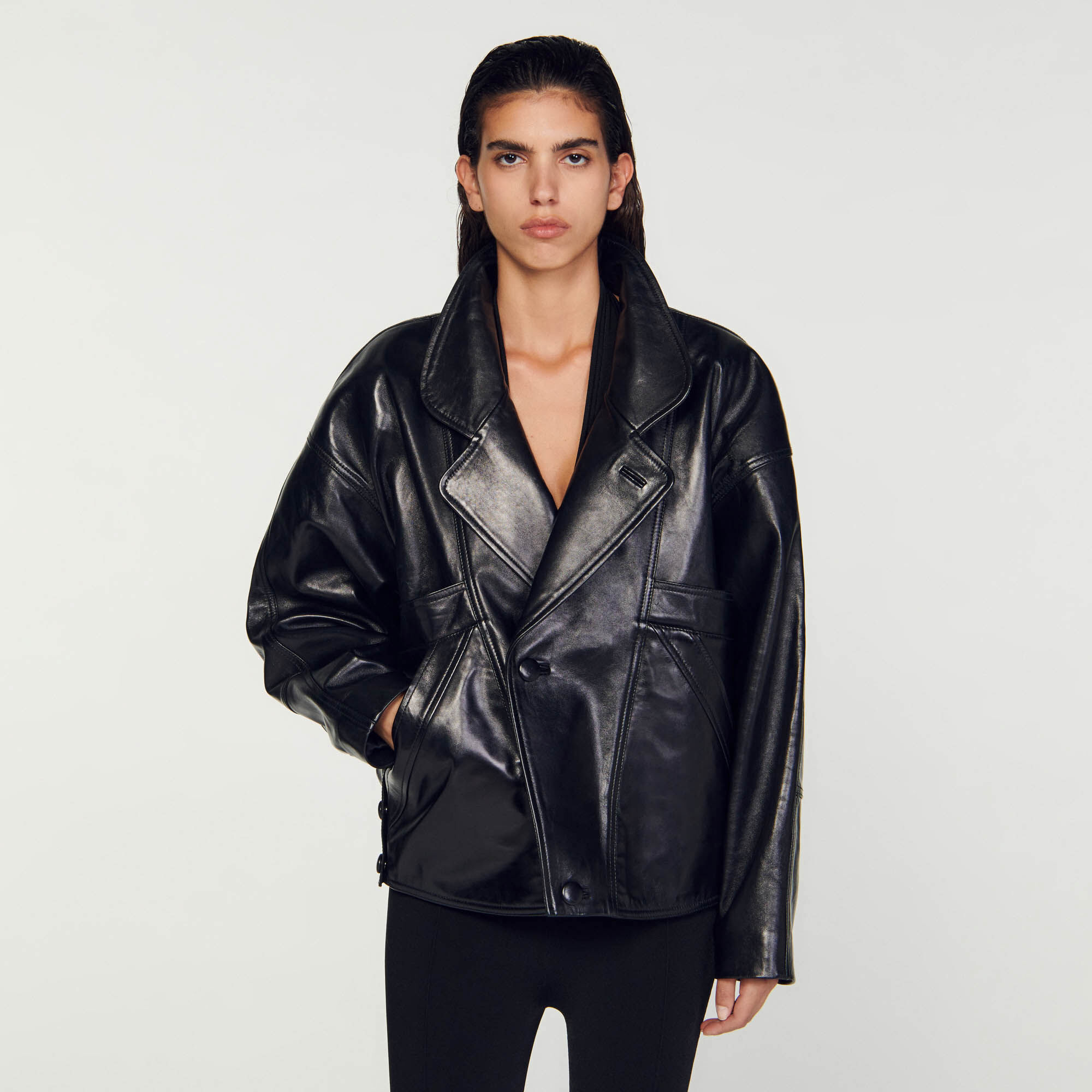 Oversized leather jacket