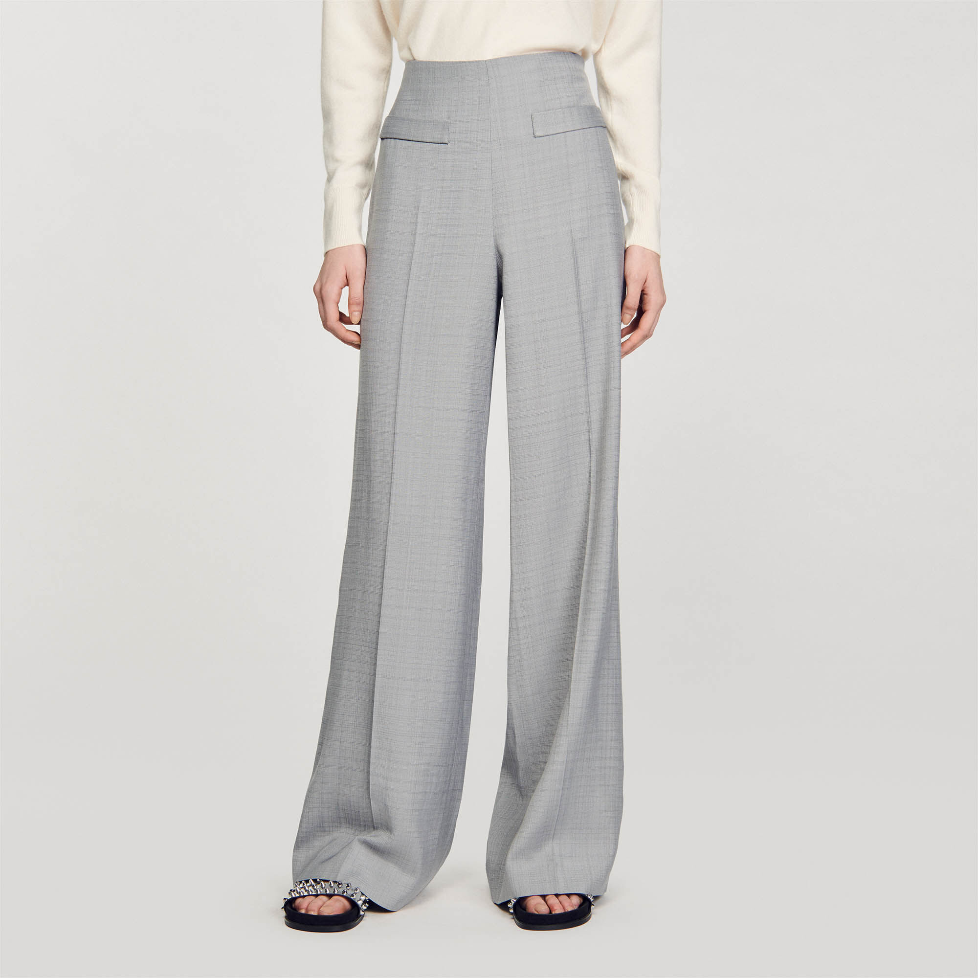 Flared trousers with slits and pierced decor :: LICHI - Online fashion store