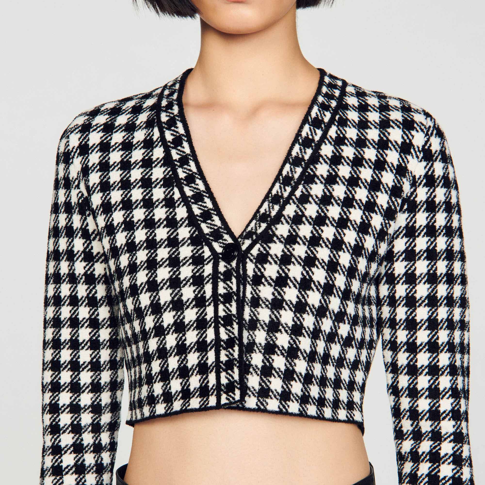 Cropped gingham knit cardigan - Sweaters & Cardigans - Sandro